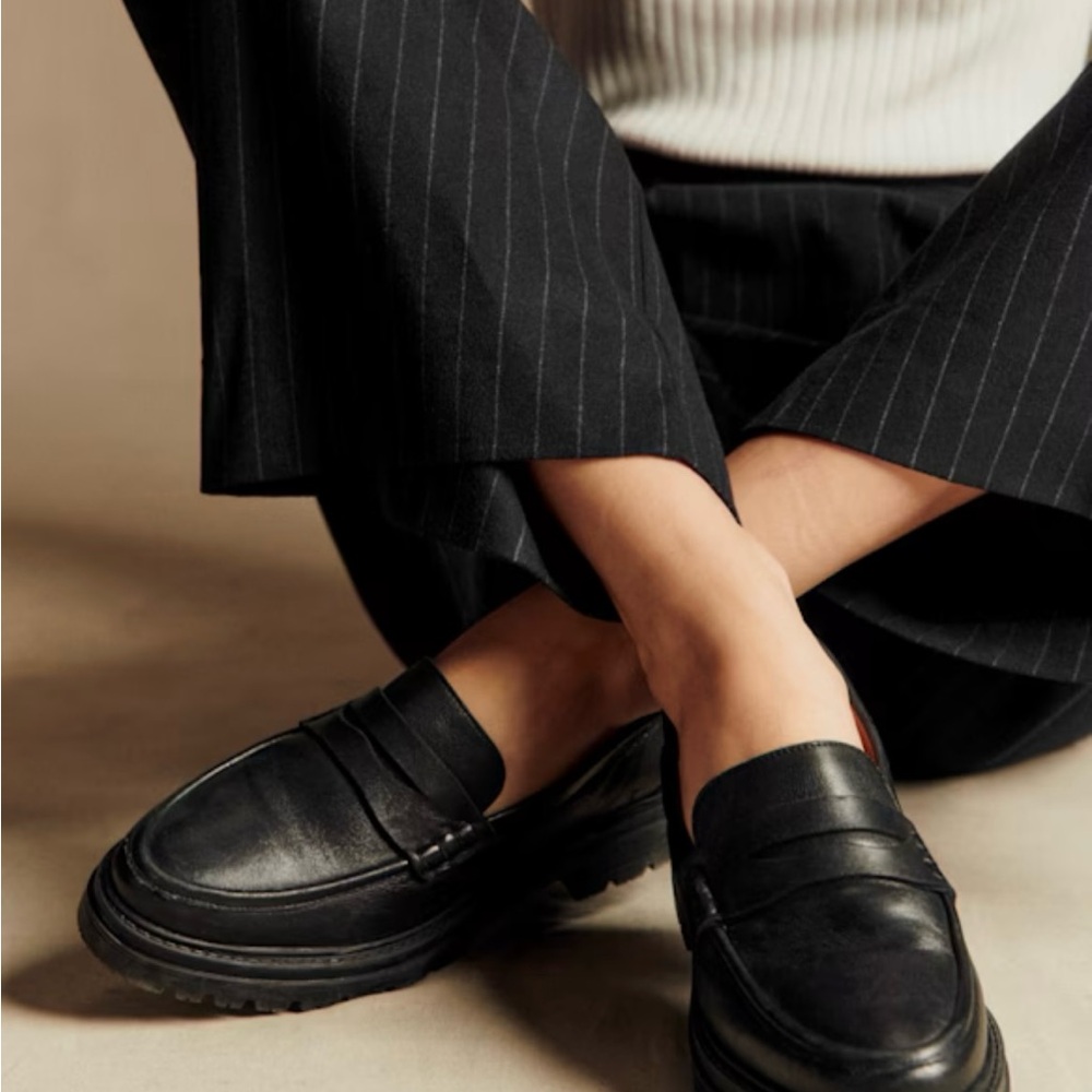 Sezane Smooth Black Albane Leather Loafers Size 38 - Picture 3 of 6
